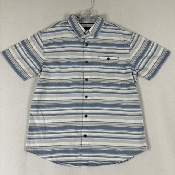 Grizzly Mountain Men's Short Sleeve Woven Shirt L White, Blue and Gray Stripes - Picture 1 of 12